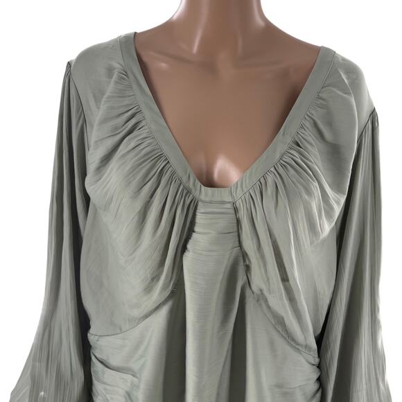 Anthropologie Mint Green Open Back Blouson Sleeve Blouse - Picture 5 of 12